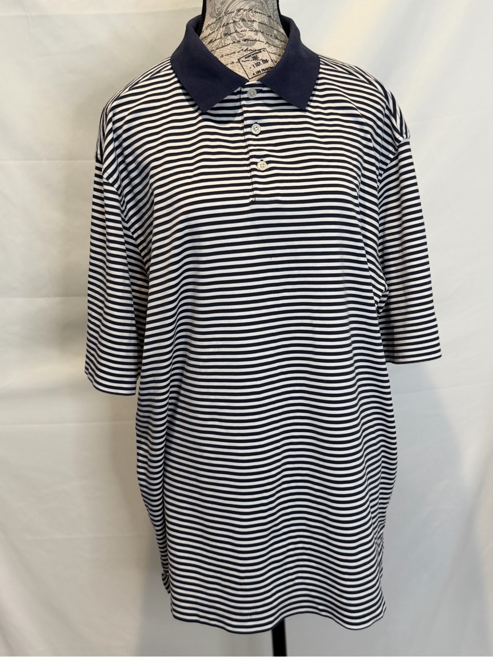 Bundle of 2 Walter Hagen Navy & White and Black & White Striped Polo Shirt